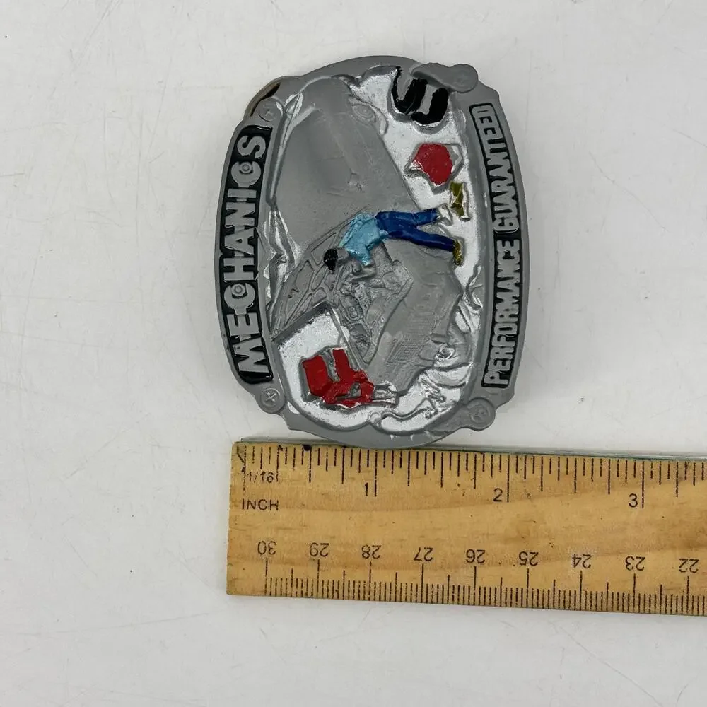 Vintage Belt Buckle Mechanics Performance Guaranteed Pewter Enamel